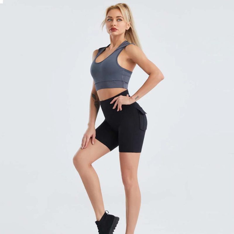 Brand Female Athletic Yoga Sets Workout Clothes for Women Hooded Vest Shorts 2 Piece Fitness Wear Run Gym Clothing Suit - Image 4